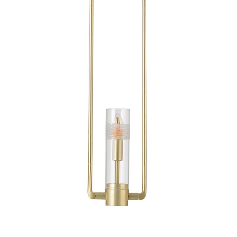 1 Bulb Restaurant Suspension Pendant Modern Gold Hanging Light Fixture with Cylinder Clear Glass Shade