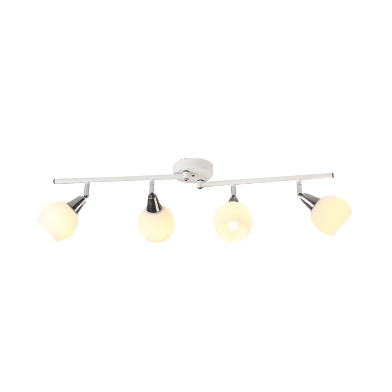 4/6 Lights Linear Adjustable Semi Flush Industrial Black/White Iron Flush Chandelier with Dome Glass Shade