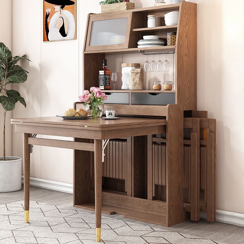Solid Wood Frame Dining Table Rectangle Folding Dining Table with Storage