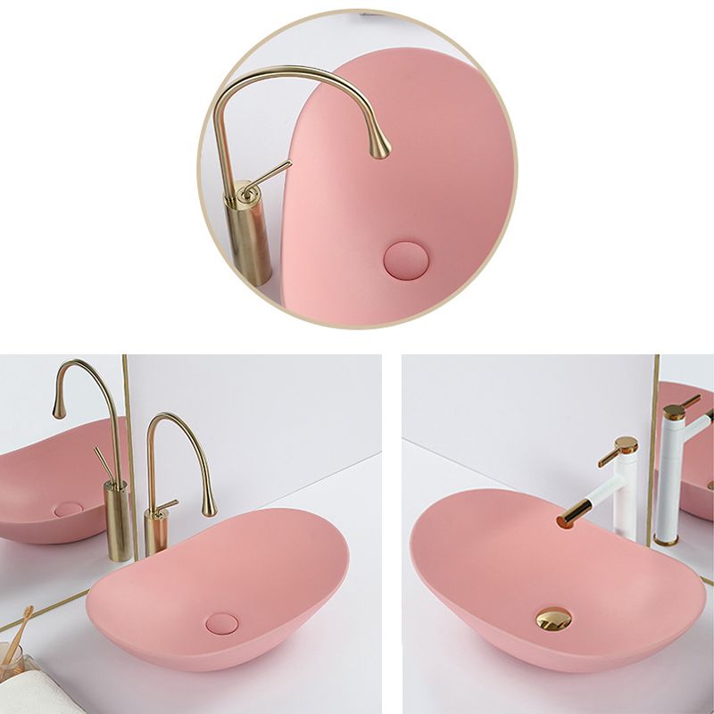 Modern Bathroom Sink Porcelain Oval with Basin and Faucet Vessel Lavatory Sink