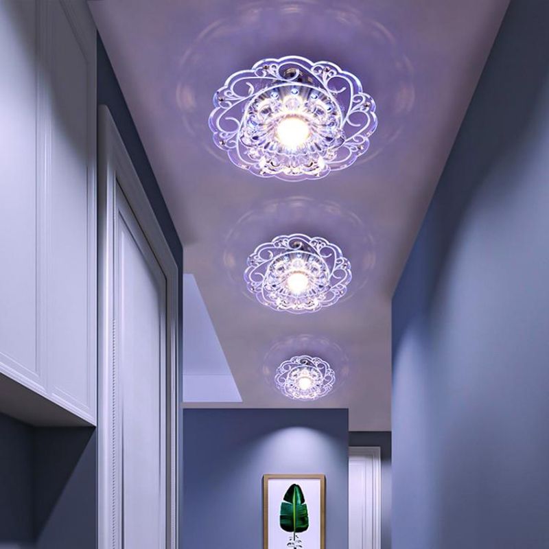 Floral Swirls Crystal Ceiling Lamp Modernism Clear Flush Mounted Light for Entryway