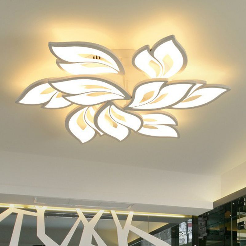 Minimalist Flower Ceiling Mounted Light Acrylic Living Room LED Semi Flush Mount in White
