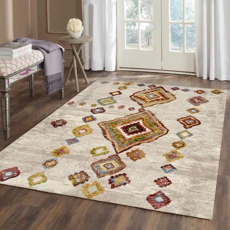 Moroccan Medallion Pattern Rug Polyester Indoor Carpet Non-Slip Backing Carpet for Living Room