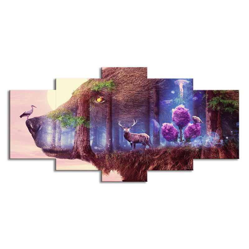 Purple Deer and Wolf Canvas Multi-Piece Modern Style Sitting Room Wall Art