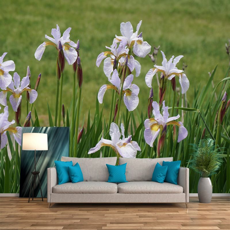 Modern Iris Mural Wallpaper Stain Resistant Wall Covering for Living Room