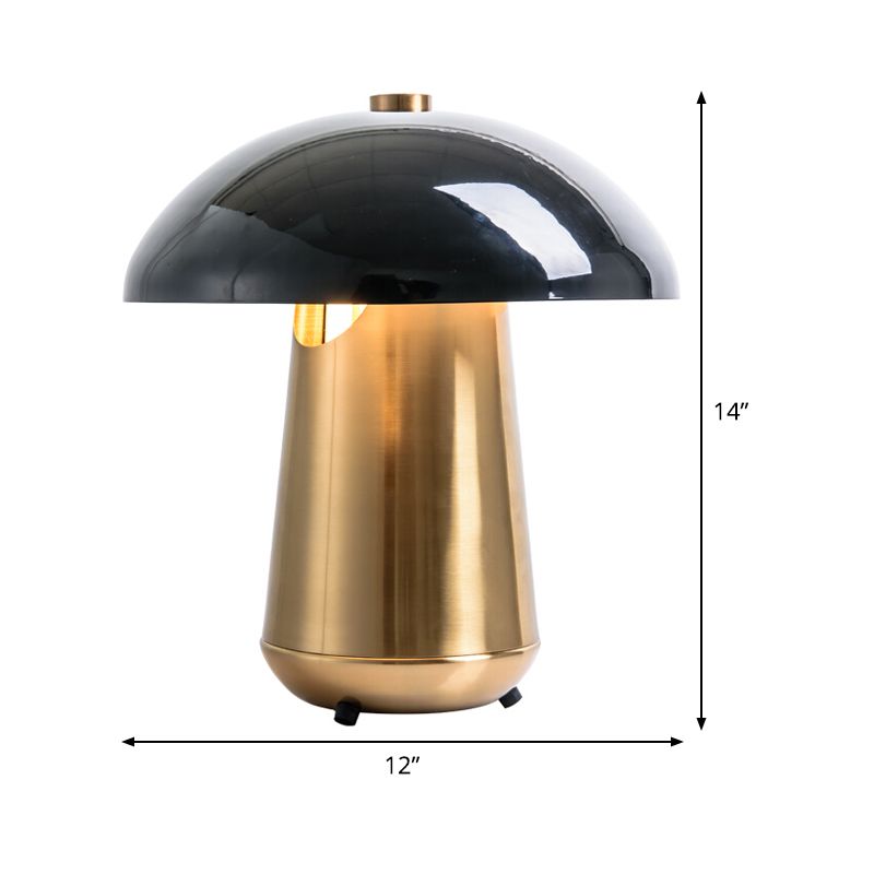 Illuminazione da lavoro a fungo Lampada da scrivania piccola moderna in metallo con 1 lampadina nera e oro, larghezza 8"/12".