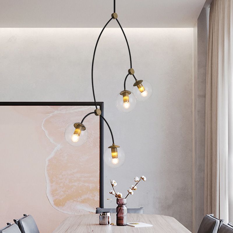 4 luces Lámpara de techo de la sala de estudio con techo global de vidrio blanco/claro