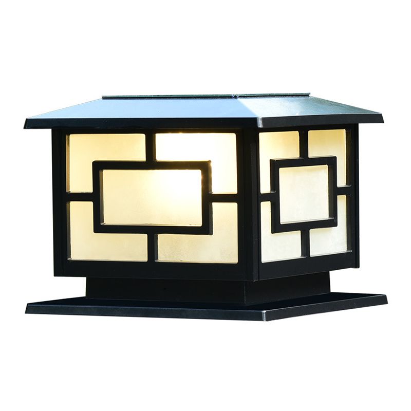 Metal Contemporary Pillar Lamp Square Shape Outdoor Waterproof Light with Acrylic Shade