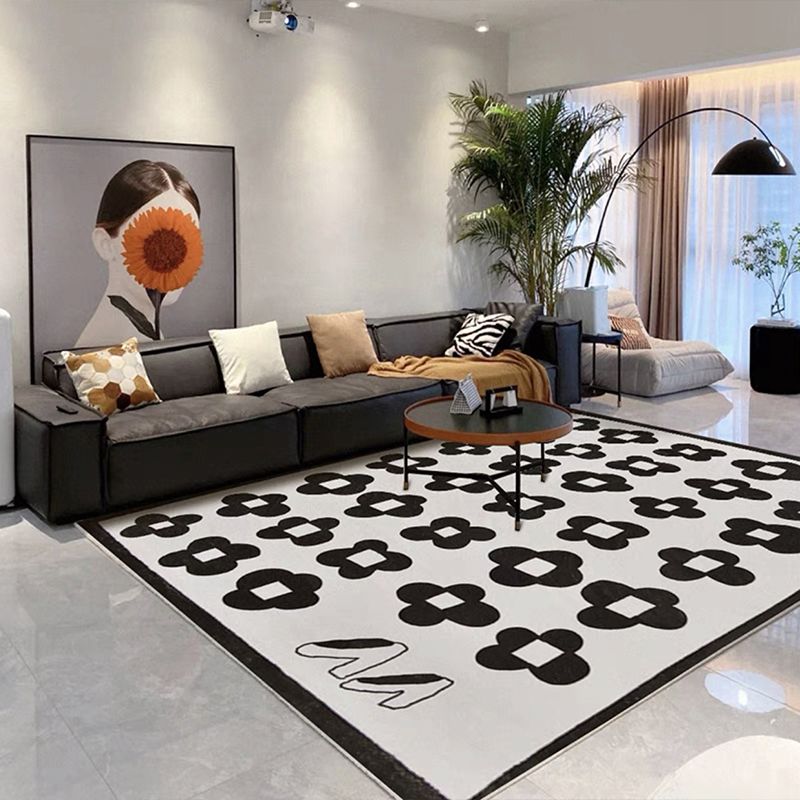 White Modern Rug Blending Flower Rug Non-Slip Backing Rug for Home Decoration