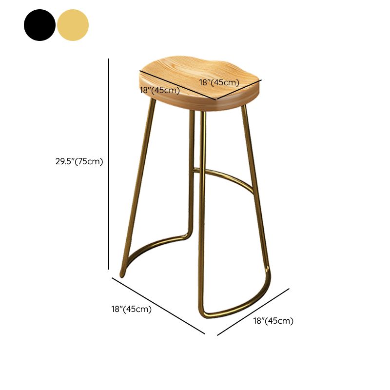 Contemporary Style Wood Counter Stool Backless Bar Stool with Metal Legs
