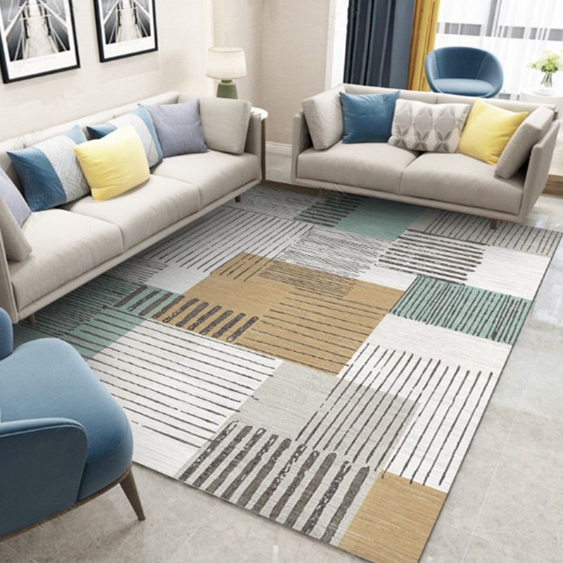 Blue Modern Area Carpet Geometric Print Area Rug Polyester Non-Slip Backing Rug for Home Decor
