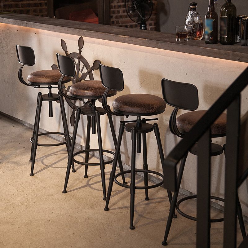 Industrial Footrest Adjustable Height Barstool Brown Pine Home Stool