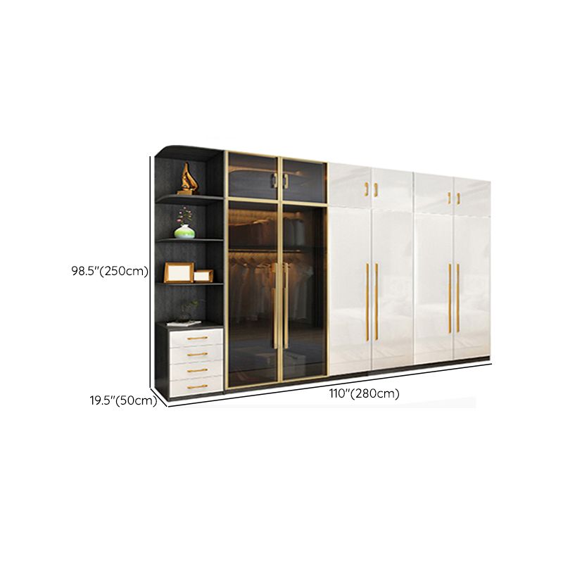 Modern Tempered Glass Doors Wardrobe Wood Frame Wardrobe without Light