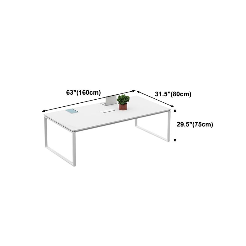 Mesa de comedor rectangular contemporánea de madera maciza, mesa interior blanca con base de trineo