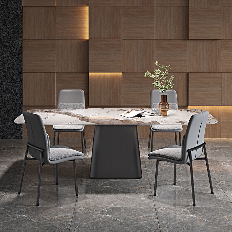 Modern de mesa de piedra sinterizada de 5/7 con mesa de comedor de mesa rectangular con sillas de cuero de tela