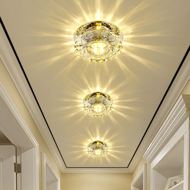 LED Crystal Ceiling Light Modern Hallway Flush Mount Ceiling Light with Hole 2-3.5'' Dia