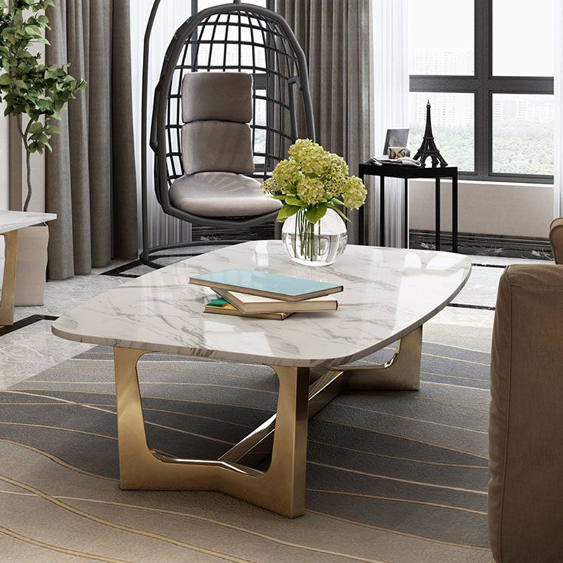 Glam Trestle Coffee Table White Marble Coffee Cocktail Table