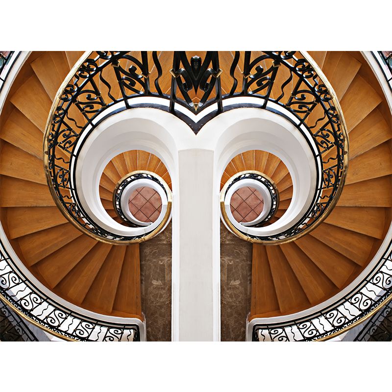 Symmetric Swirled Stairs Mural Wallpaper Brown Modern Style Wall Art for Family Room