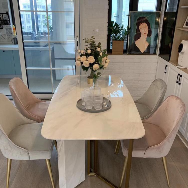 Glam Style Sintered Stone Dining Table with White Rectangle Shape Table for Home Use