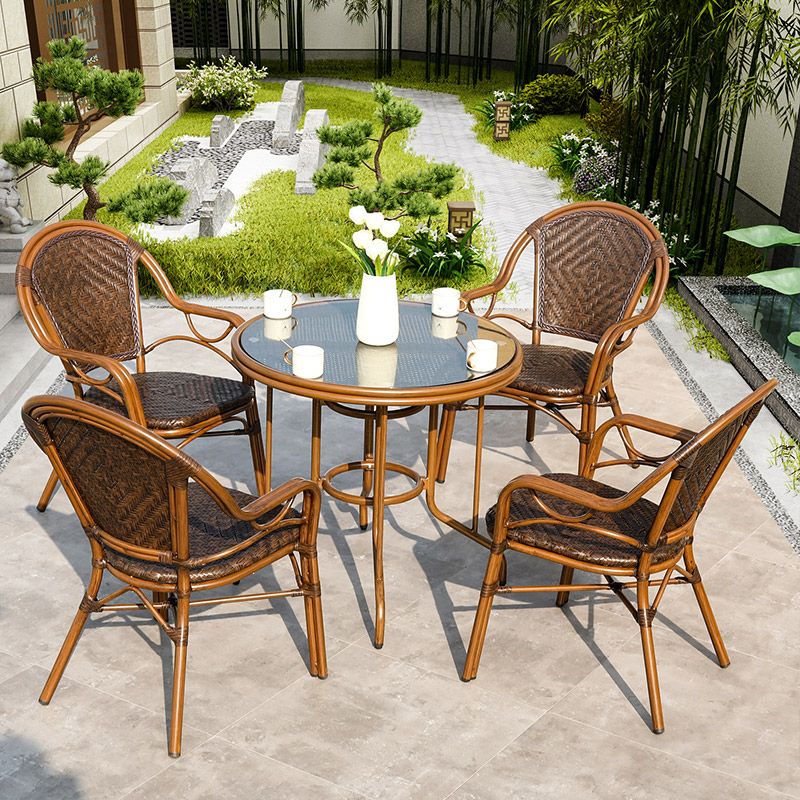 Tropical Rattan Patio Dining Chair Open Back Outdoors Dining Chairs