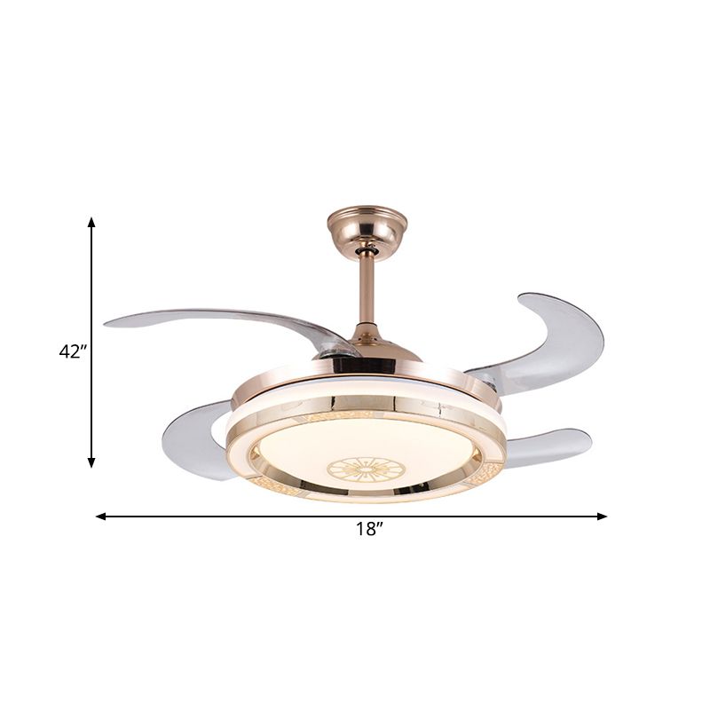 42 "Breedte Cirkel Woonkamer Ventoon verlichting Hedendaags metalen LED Gold Semi -spoelplafondlicht met 4 messen, op afstand/muurregeling/afstandsbediening en muurregeling