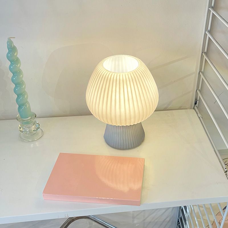 Macaron Torchiere Shaped Night Lamp Ribbed Glass 1-Light Bedroom Table Light