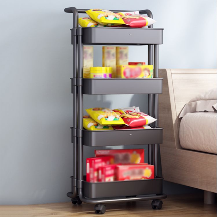 Modern Metal Frame Etagere Bookshelf White and Black Bookcase with Caster Wheels