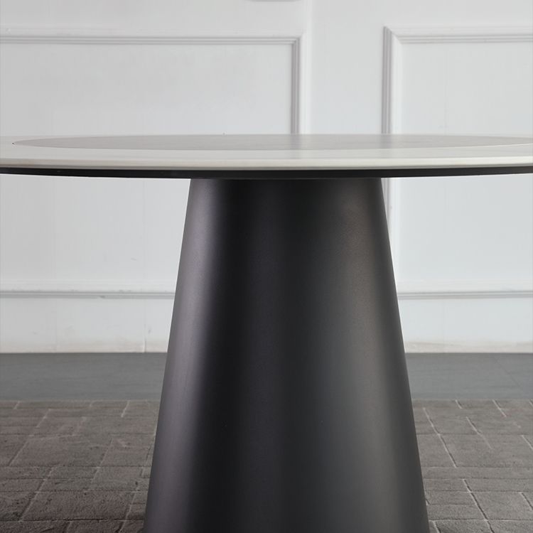 Round Sintered Stone Dining Table Modern Turntable Furniture with Steel Pedestal Base