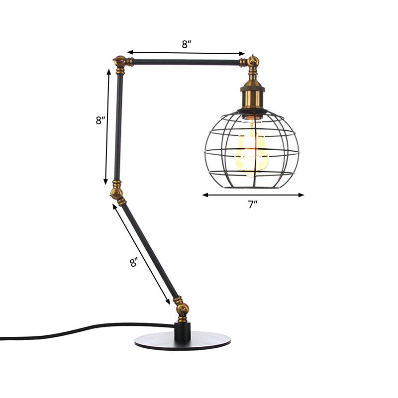 Warehouse Wire Guard Lampe de table en métal à 1 tête pour café avec abat-jour global en finition noir/laiton