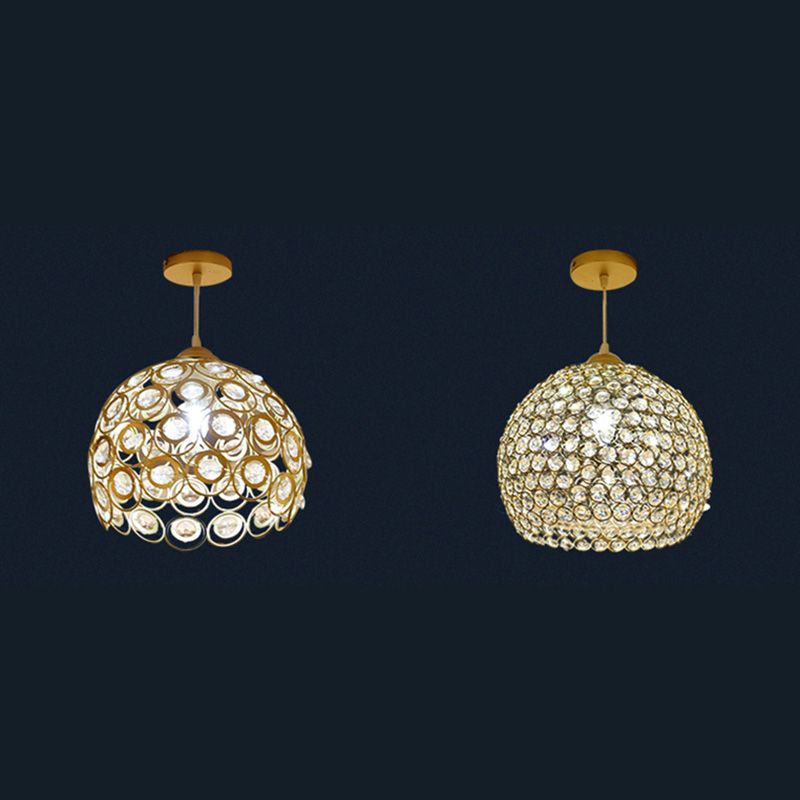 Gold Hollowed-out Pendant Light Fixture Modern 1-Light Crystal Hanging Lamp