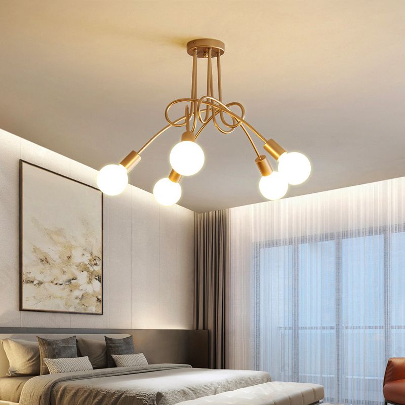 Exposed Bulb Radial Semi Flush Mount in Industrial Creative Style Wrought Iron Ceiling Light