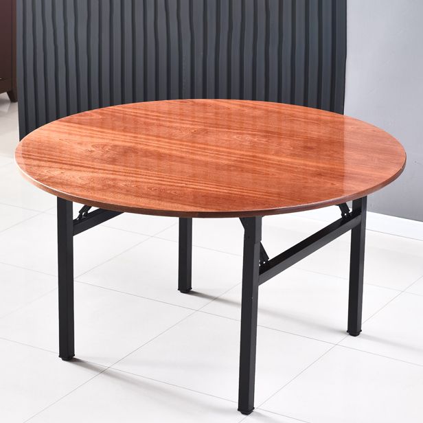 Simplicity Home Solid Wood Dining Table Round Shape Dining Table with Metallic Base