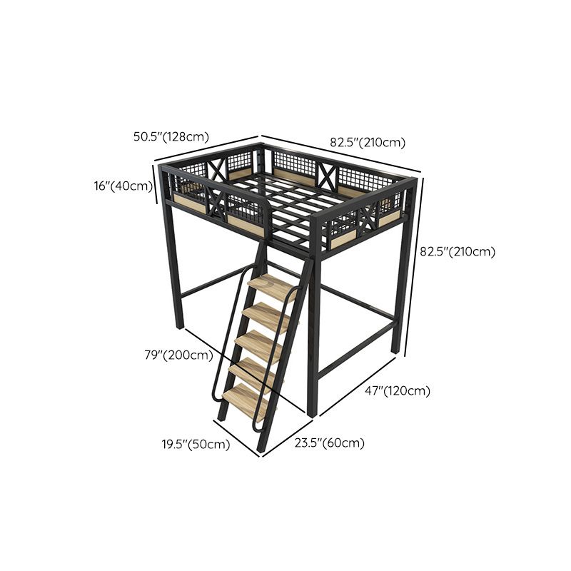 Metal Loft Bed with Built-In Ladder Black/White Kids Bed with Open Frame
