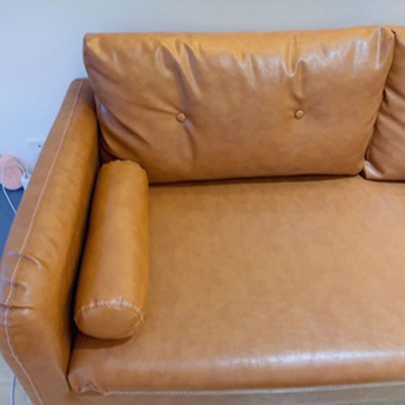 Glam Sofa with 2 Pillows Square Arm Faux Leather Living Room Seating