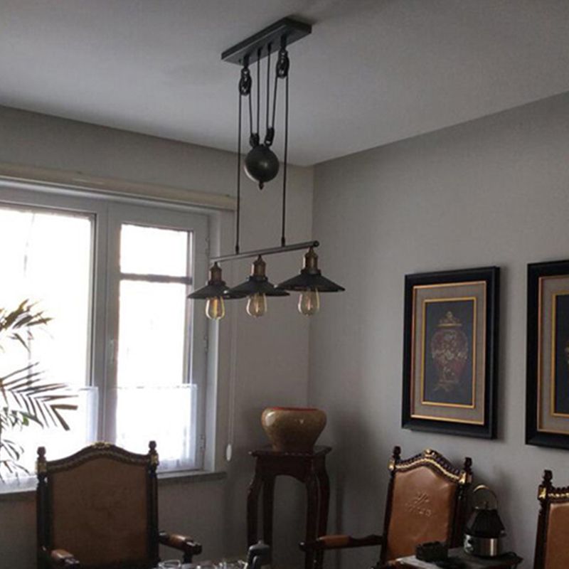 Metal 3 luces de la isla Polea de iluminación colgante colgante lineal vintage para comedor