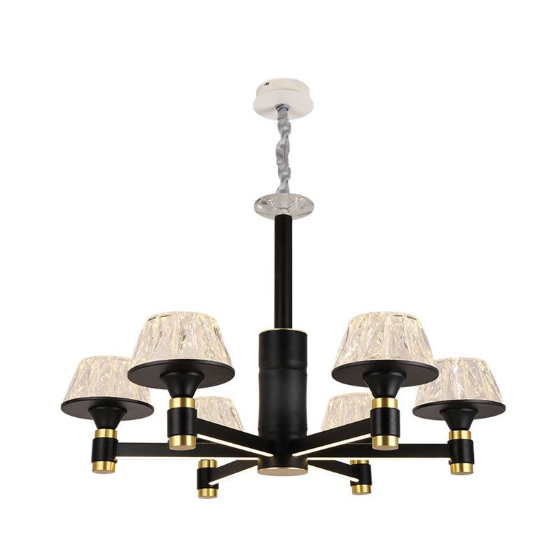 Cone Ceiling Chandelier Modernist Crystal 6/8/12 Bulbs 27.5"/33.5"/37.5" Wide Black Hanging Pendant Light