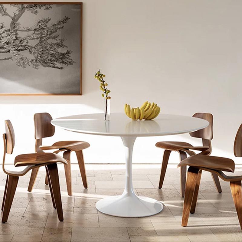 Stone Top Dining Table Modern Round Table with Pedestal Base