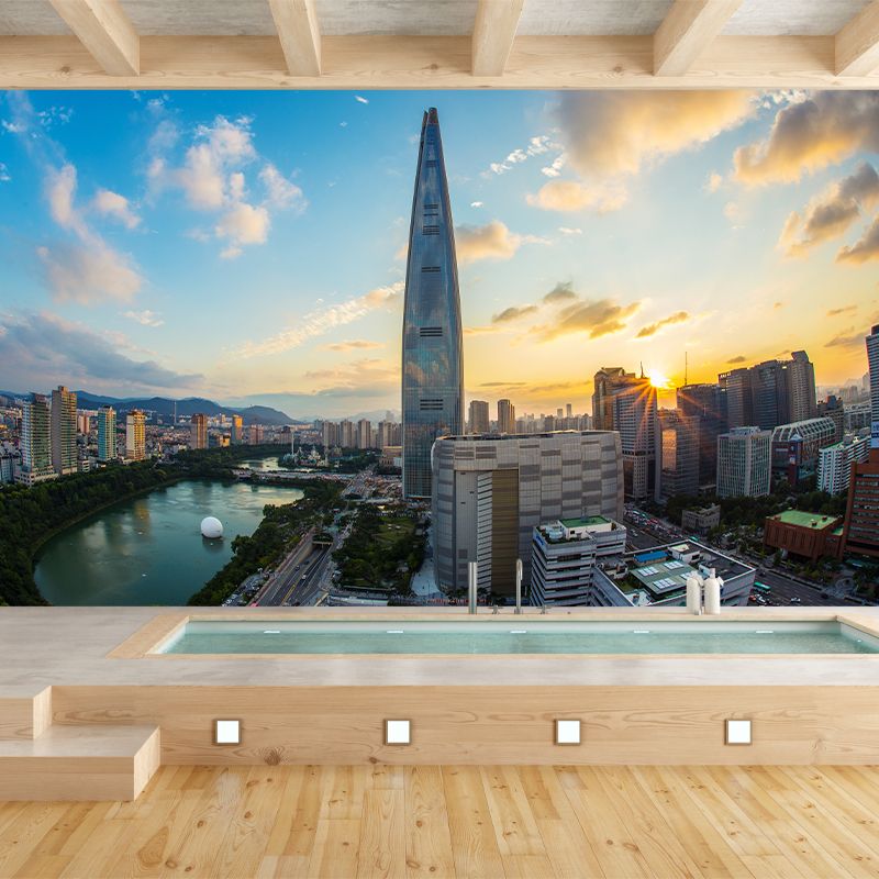Modern Whole City Landscape Wall Mural for Office Room Personalized Size Wall Decor