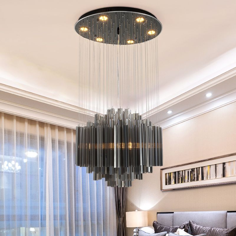31.5"/35.5" Wide Hexagon Pendant Light Contemporary Black Crystal Rod LED Ceiling Hang Fixture