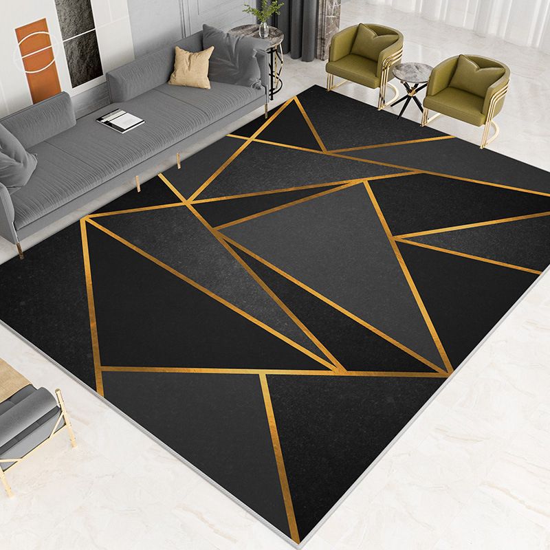 Gold Modern Rug Polyester Abstract Pattern Rug Non-Slip Backing Rug for Home Decor