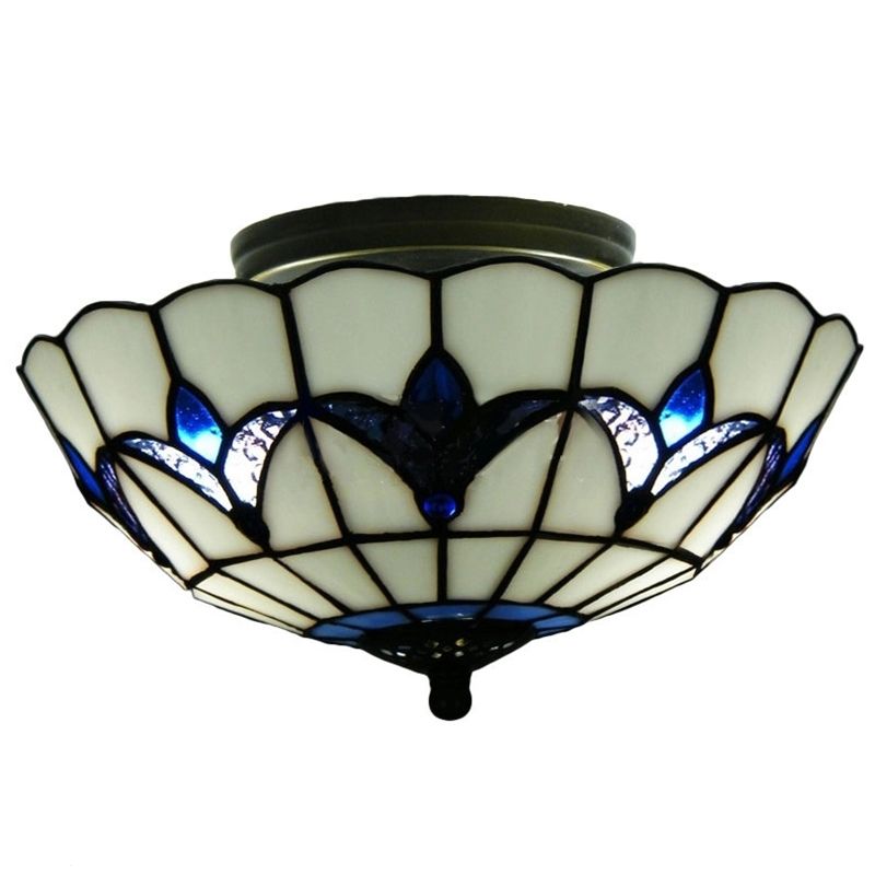 Baroque Multicolored Flush Mount Lamp Bowl Shape Glass Ceiling Mount Light Fixture