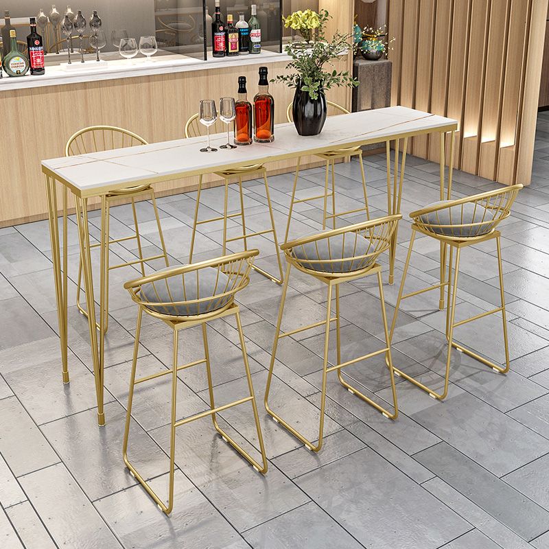 1/7 Pieces Glam Iron Bistro Set Rectangle Bar Table Set with White Stone Top