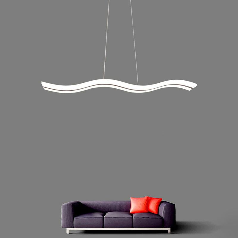 Flow Shaped Hanging Lamp Minimalist Acrylic Dining Room LED Island Light in White