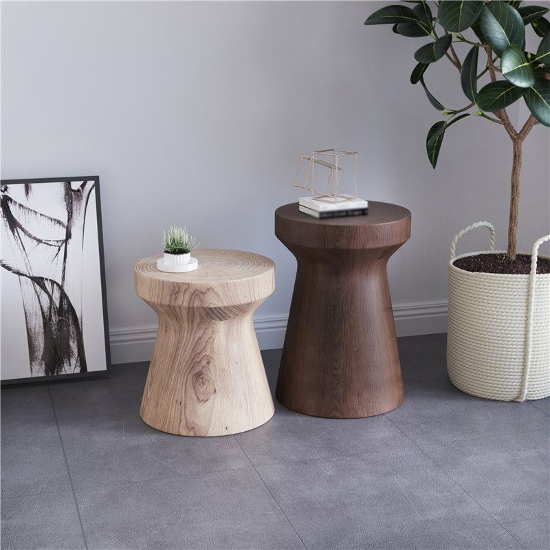 Square Block Base Design Cocktail Table Solid Wood Round Coffee Table