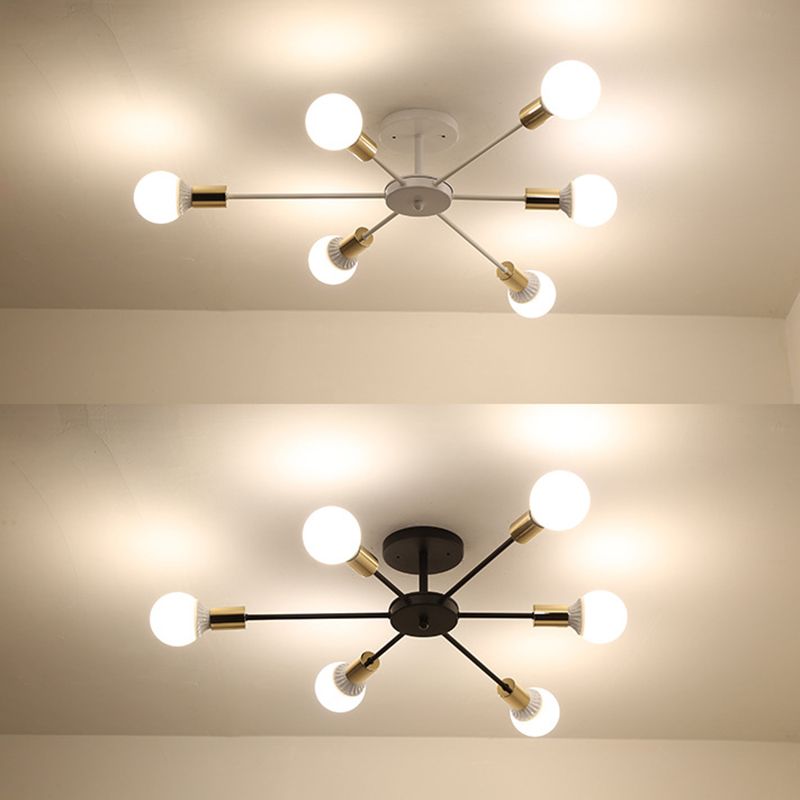 Industrial Minimalist Ceiling Fixture Bare Bulb Radial Metal Semi Flush Mount