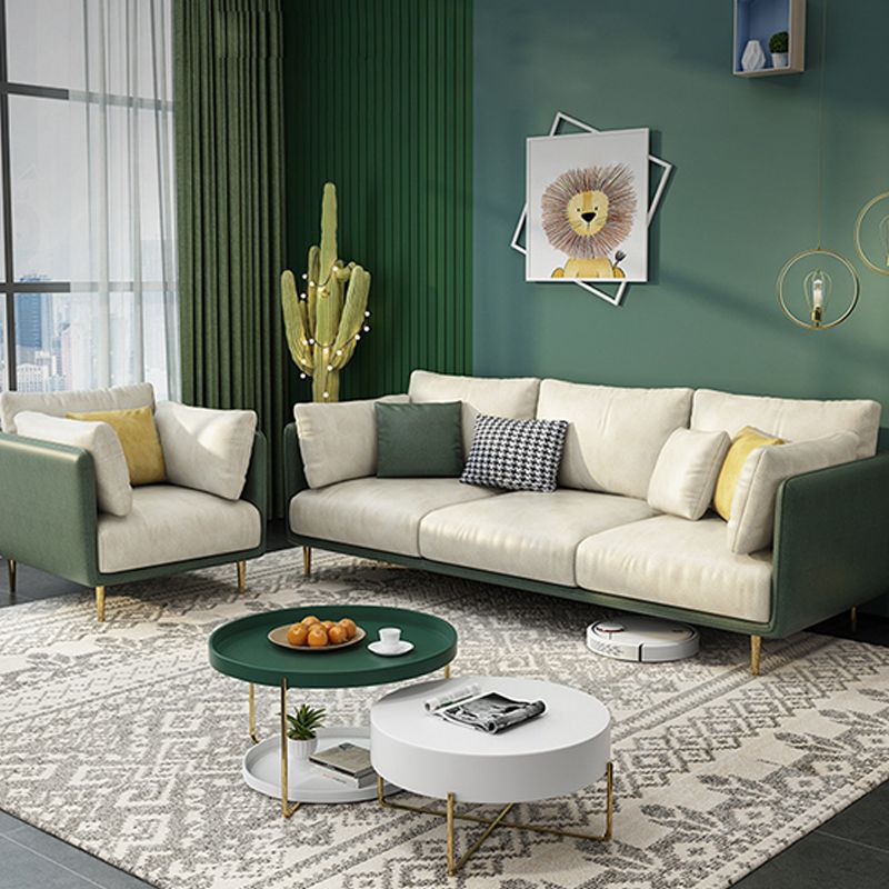 Imitation Leather Sofa with Pillow Back Square Armrest Latex Seat Filled with Wood