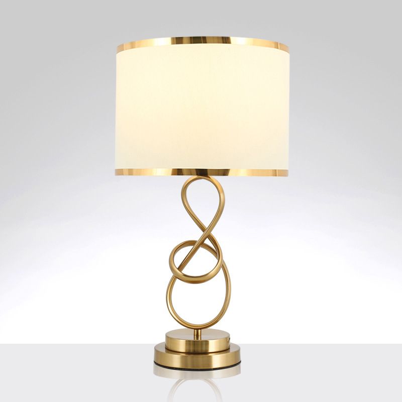 Twist Metallic Nightstand Lamp Vintage Single-Bulb Living Room Table Light with Drum Fabric Shade