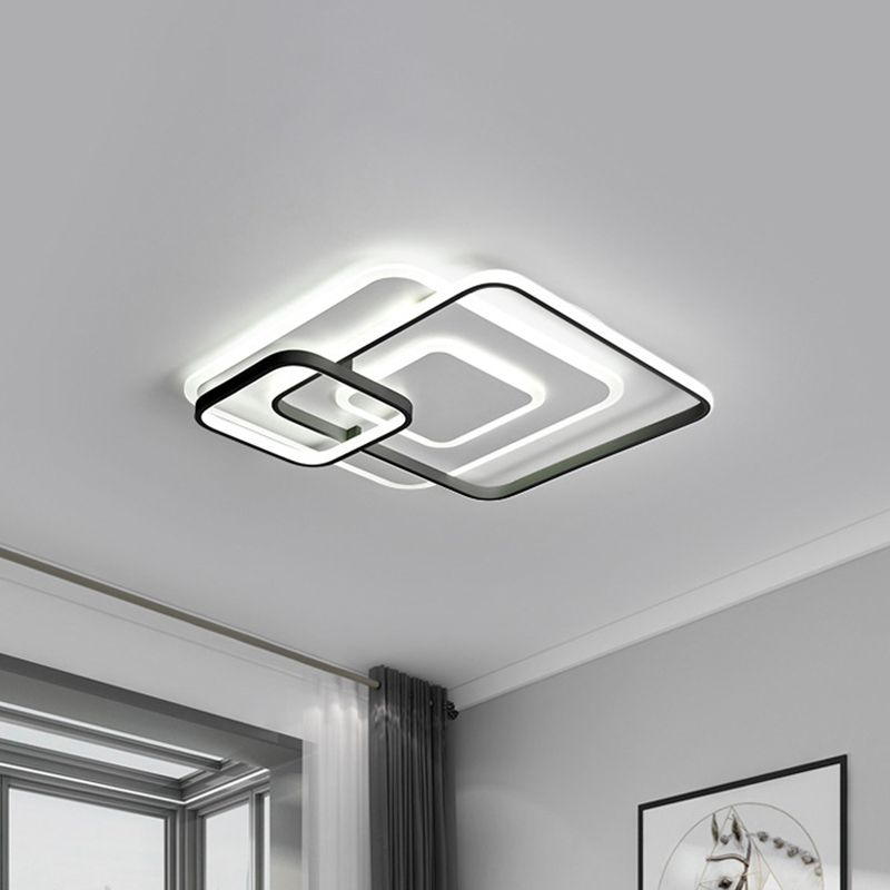 18"/21.5" W Hotel LED Flush Mount Light Modern White Close to Ceiling Lamp with Stacking Square Acrylic Frame in Warm/White Light