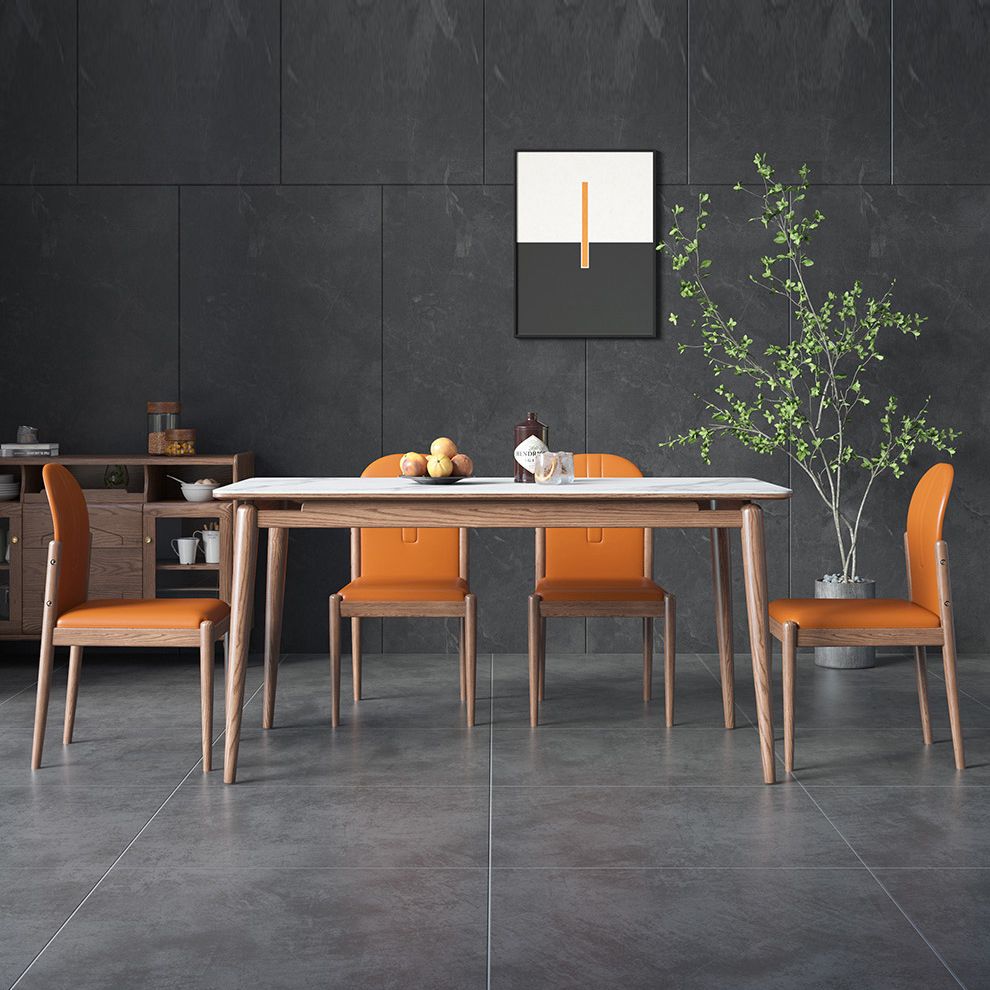 Moderno comedor de cocina con top de piedra sinterizado y muebles de comedor de base de madera maciza