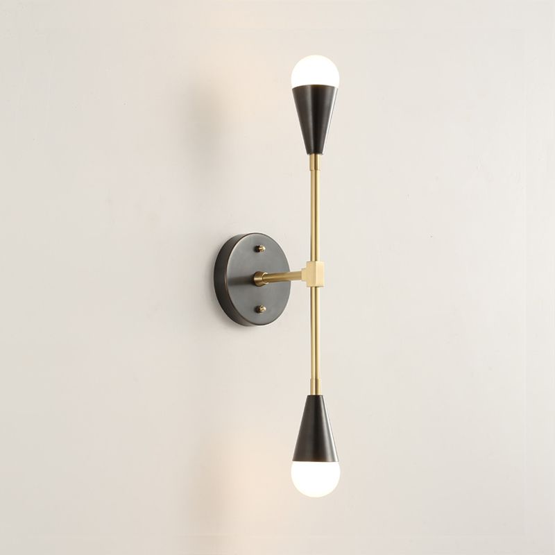 2 Lights Bedroom Wall Sconce Modern Black and Gold Wall Light Fixture with Cone Metal Shade